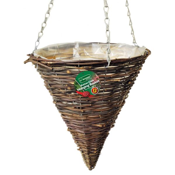 KINGFISHER RATTAN CONE HANGING BASKET 12 INCH