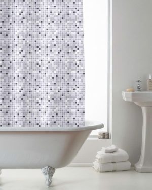 COUNTRYCLUB PEVA SHOWER CURTAIN WITH HOOKS MOSAIC BLACK & WHITE