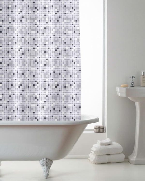 COUNTRYCLUB PEVA SHOWER CURTAIN WITH HOOKS MOSAIC BLACK & WHITE