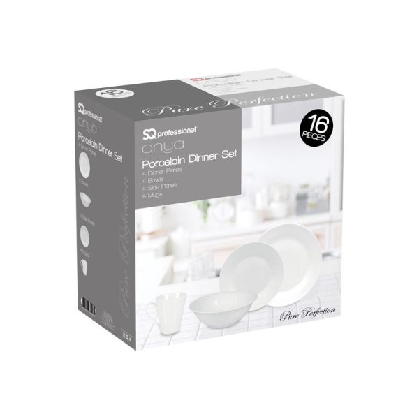 ONYA DINNER SET 16 PIECES 4 MUGS 4 BOWLS 4 DINNER PLATES 4 SIDE PLATES PURE PERFECTION WHITE
