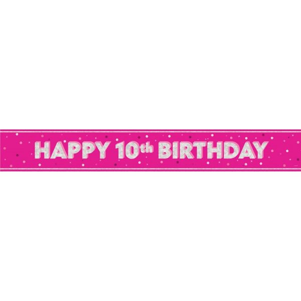 HAPPY 10TH BIRTHDAY BANNER PINK 9FT