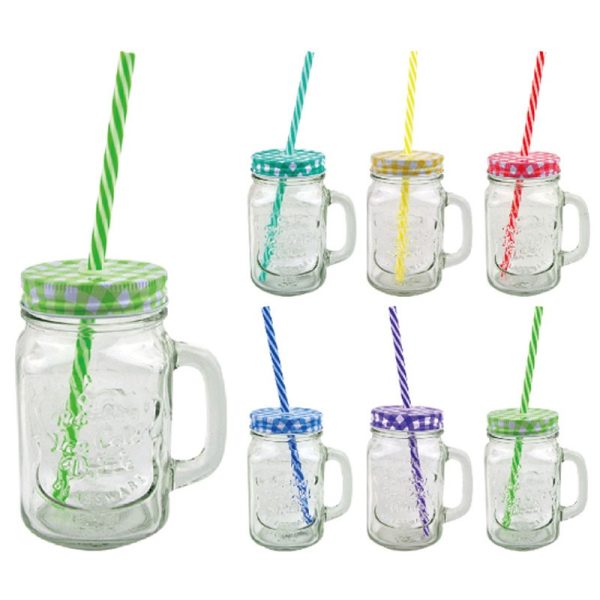 GLASS DRINKING JAR WITH STRAW