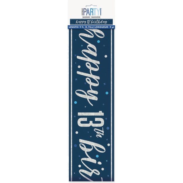 HAPPY 13TH BIRTHDAY BANNER BLUE 9FT