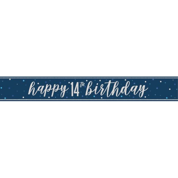 HAPPY 14TH BIRTHDAY BANNER BLUE 9FT