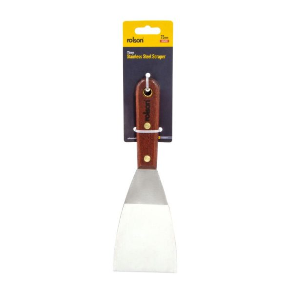 ROLSON STAINLESS STEEL SCRAPER WOODEN HANDLE 75MM