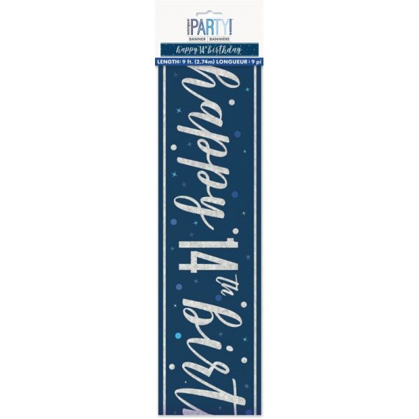 HAPPY 14TH BIRTHDAY BANNER BLUE 9FT