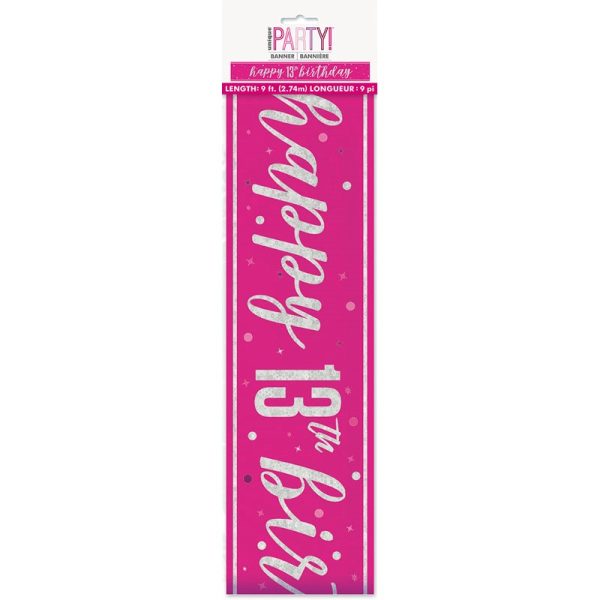 HAPPY 13TH BIRTHDAY BANNER PINK 9FT