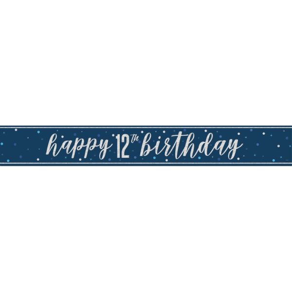 HAPPY 12TH BIRTHDAY BANNER BLUE 9FT