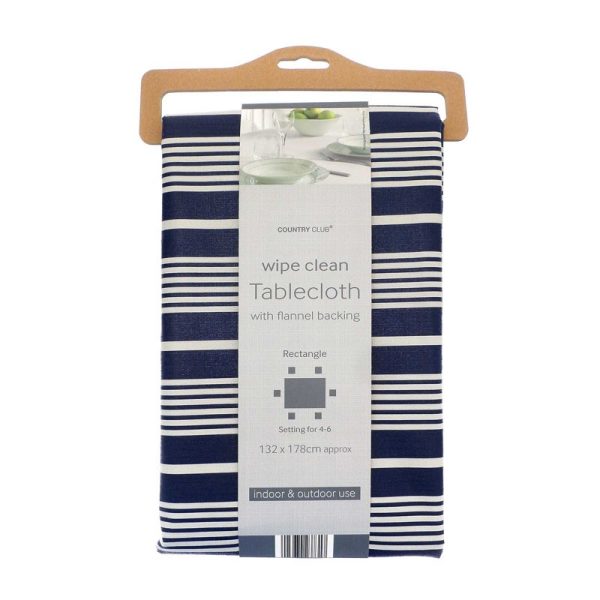 COUNTRYCLUB PEVA OUTDOOR TABLECLOTH NAUTICAL STRIPE 132X178CM