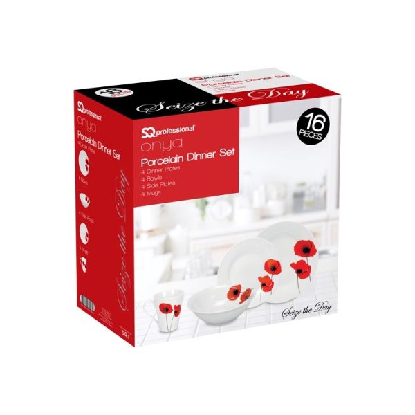 ONYA DINNER SET 16 PIECES 4 MUGS 4 BOWLS 4 DINNER PLATES 4 SIDE PLATES SEIZE THE DAY POPPY