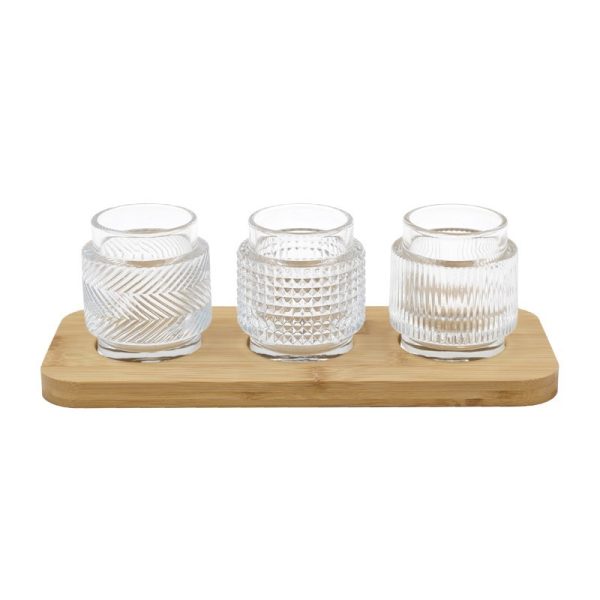 CANDLE HOLDER ON WOODEN 3PCE