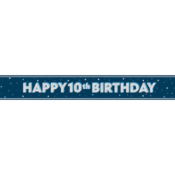 HAPPY 10TH BIRTHDAY BANNER BLUE 9FT