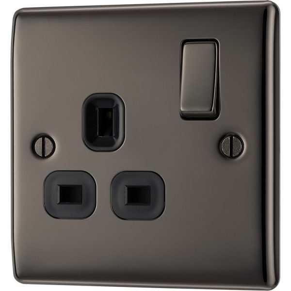 BG BLACK NICKEL 1 GANG SINGLE SWITCH SOCKET