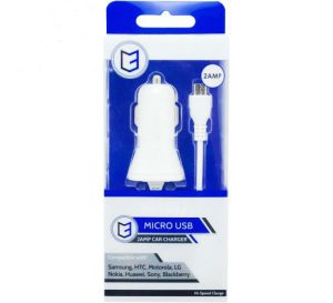 Vibe 2Amp White Micro USB Car Charger 1.2m