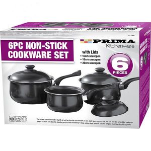 Prima Non-Stick Black Saucepan Cookware Set 6pc