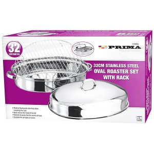 Prima Stainless Steel Oval Roaster Set With Rack 32cm
