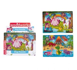Woodworks Wooden Princess & Dinosaur Peg Puzzles