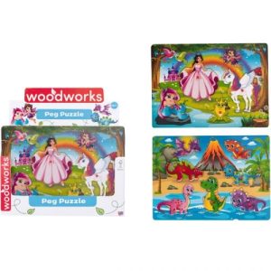 Woodworks Wooden Princess & Dinosaur Peg Puzzles