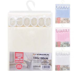Prima Satin Shower Curtain & Hook Set 180cm X 180cm