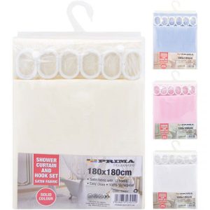 Prima Satin Shower Curtain & Hook Set 180cm X 180cm