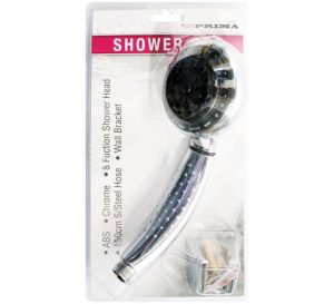 Prima Stainless Steel 8 Function Shower Head & 150cm Hose Set 2pc