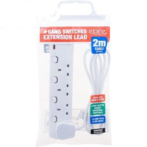 Elpine 4 Gang 13Amp Neon Light Switched Extension Lead 2m