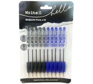 Write It Assorted Colour Retractable Ballpoint Pens Pack Of 10
