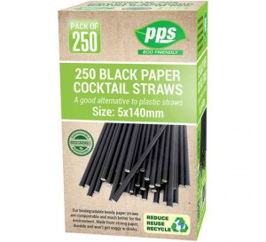 Black Biodegradable Paper Cocktail Straws 0.5cm X 14cm Pack Of 250
