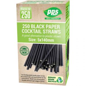 Black Biodegradable Paper Cocktail Straws 0.5cm X 14cm Pack Of 250