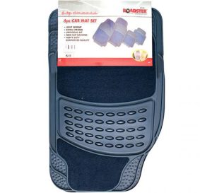 Roadster Deep Blue Rubber & Carpet Car Mats Set 4pc