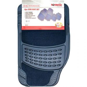 Roadster Deep Blue Rubber & Carpet Car Mats Set 4pc