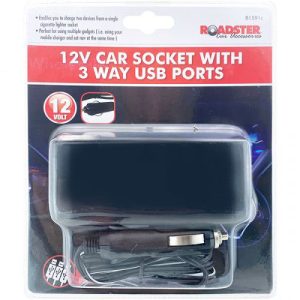 Roadster 3-Way Usb Port Car Socket 12V