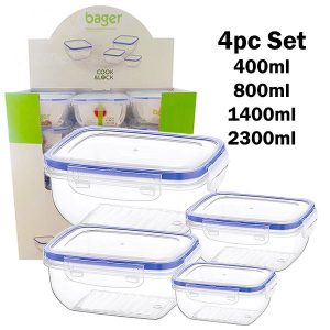Bager Click & Lock Rectangular Food Storage Container Set 4pc