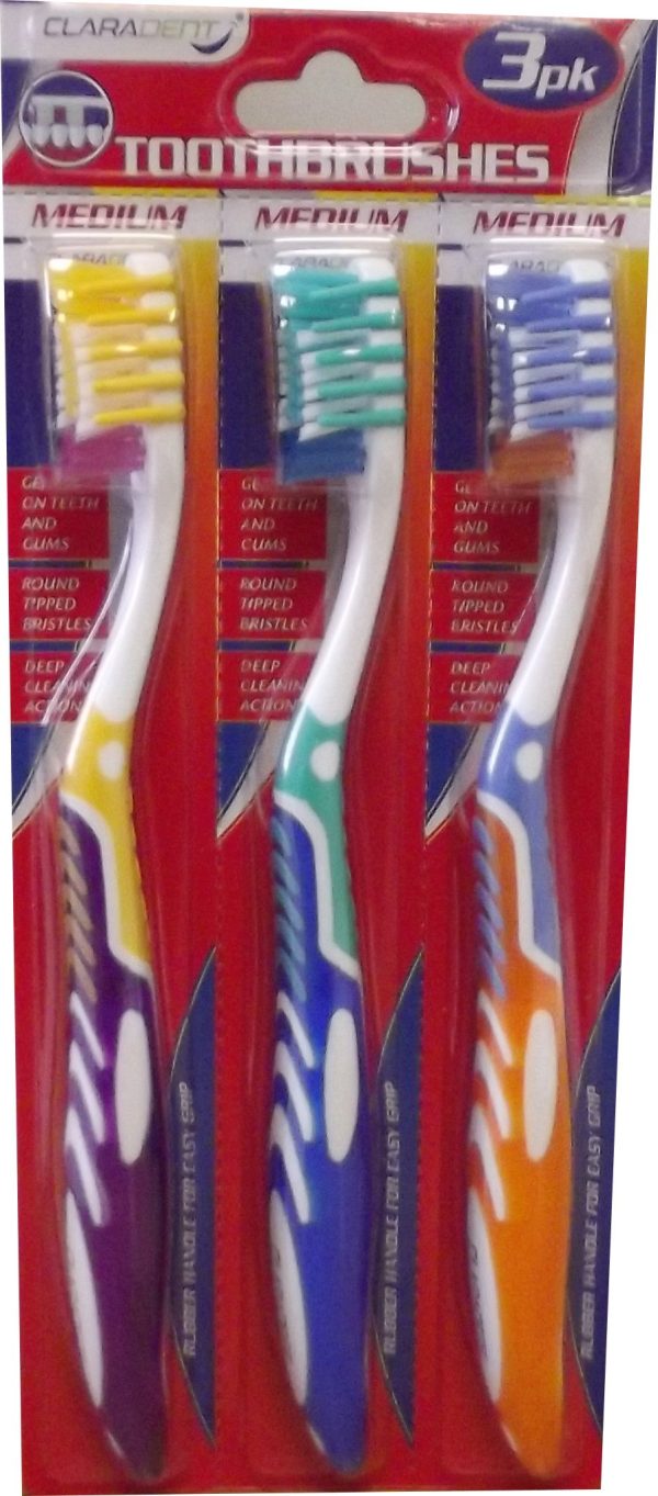 Claradent Assorted Colour Medium Toothbrushes Pack Of 3