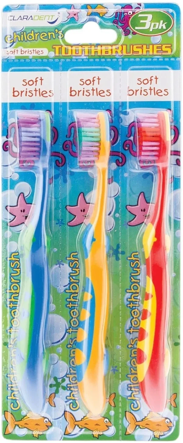 Claradent Assorted Colour Soft Bristle Children's Toothbrushes Pack Of 3