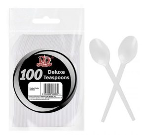 Deluxe Disposable White Plastic Teaspoons Pack Of 100