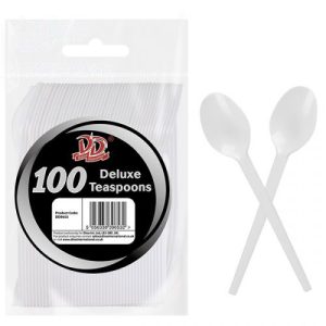 Deluxe Disposable White Plastic Teaspoons Pack Of 100