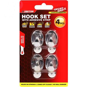 Dekton Gecko Grip Chrome Adhesive Hook Set 4pc