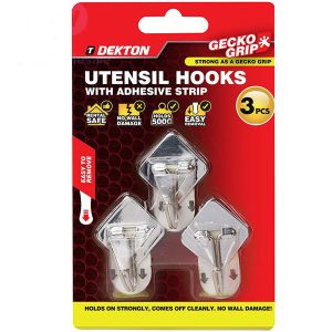 Dekton Gecko Grip Adhesive Chrome Utensil Hook Set 3pc