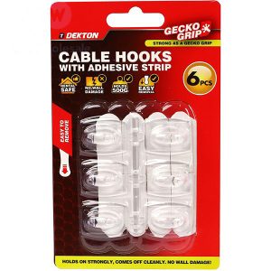 Dekton Gecko Grip Clear Adhesive Cable Hooks Pack Of 6