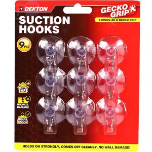 Dekton Gecko Grip Large Clear Suction Hooks 9pc