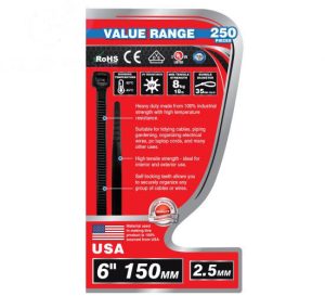 Dekton 250 Piece 2.5mm X 150mm Black Cable Ties