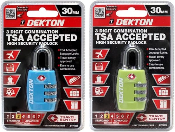 Dekton 3 Digit Combination Tsa Accepted High Security Padlock 30mm