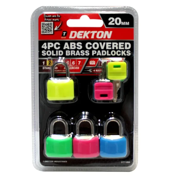 Dekton 20mm Abs Covered Solid Brass Padlock 4pc