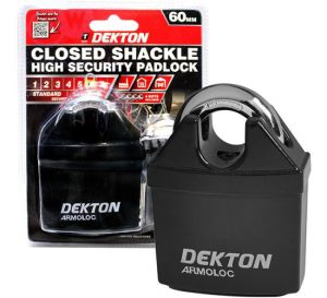 Dekton 60mm Closed Shackle High Security Padlock With 4 Keys
