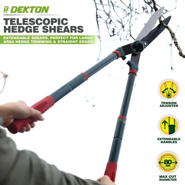 Dekton Extendable Stainless Steel Telescopic Hedge Shears 80cm
