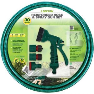 Dekton Universal Reinforced Garden Hose & Spray Gun Set 30m