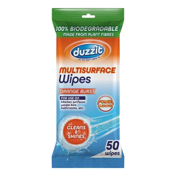 Duzzit Orange Burst Biodegradable Multi-Surface Wipes Pack Of 50 Pallet Deal