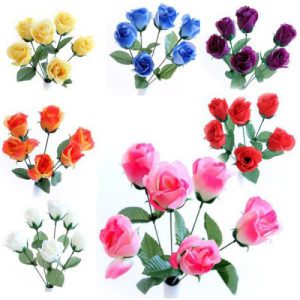 Rose Bud Bush Artificial Flowers Pack Of 6