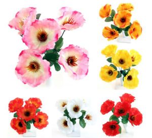 Wild Poppy Bush Artificial Flower Stems 5pc